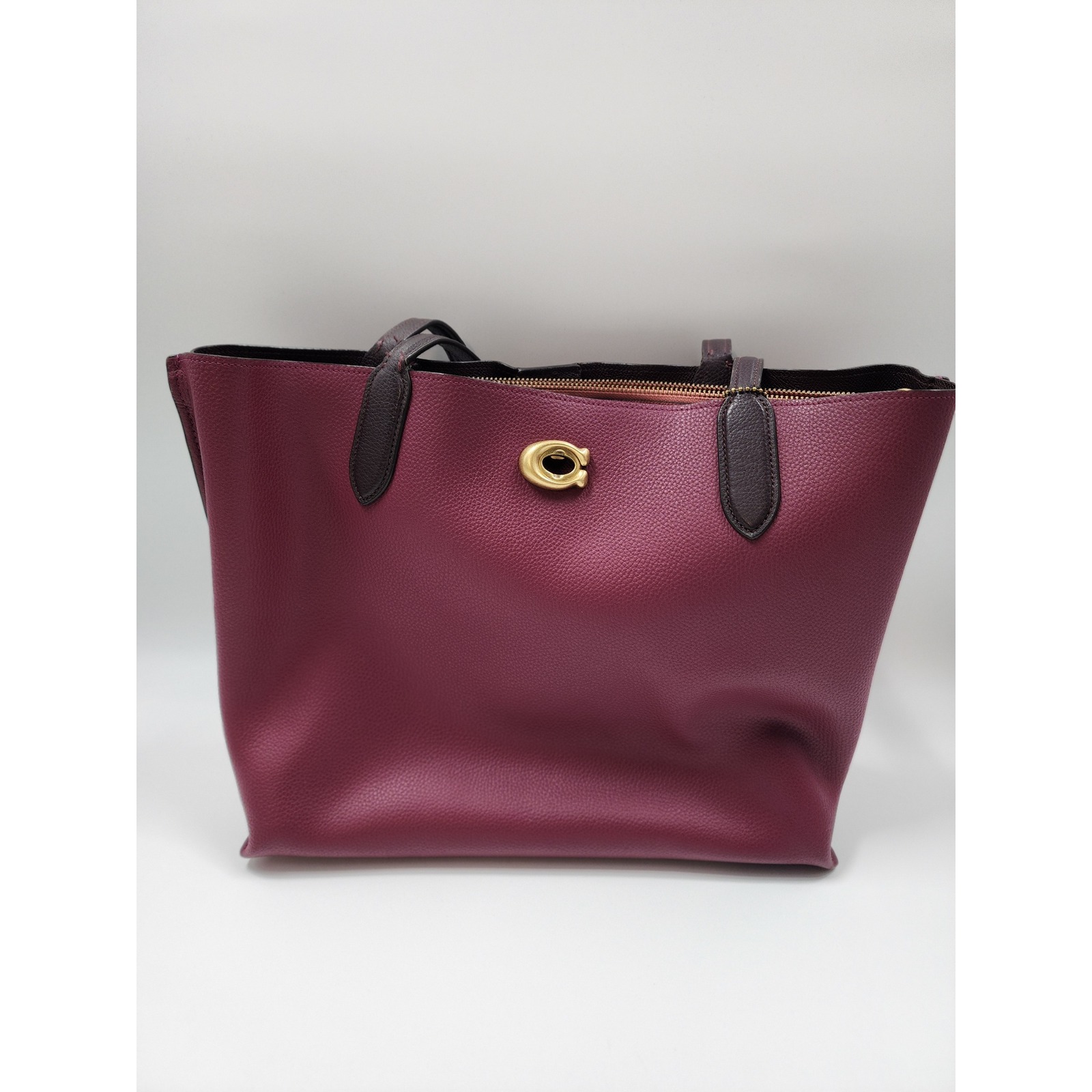 Coach Willow Tote Bag Berry Polished Pebble Leather Turnlock C0691 Womens